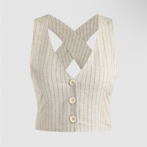 Cider crop top, XS, beige pinstripe